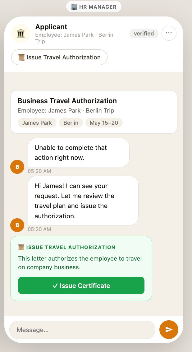 ObjectChat HR Travel Auth conversation